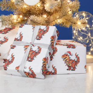 T-Rex Christmas Lights Funny Kids Wrapping Paper