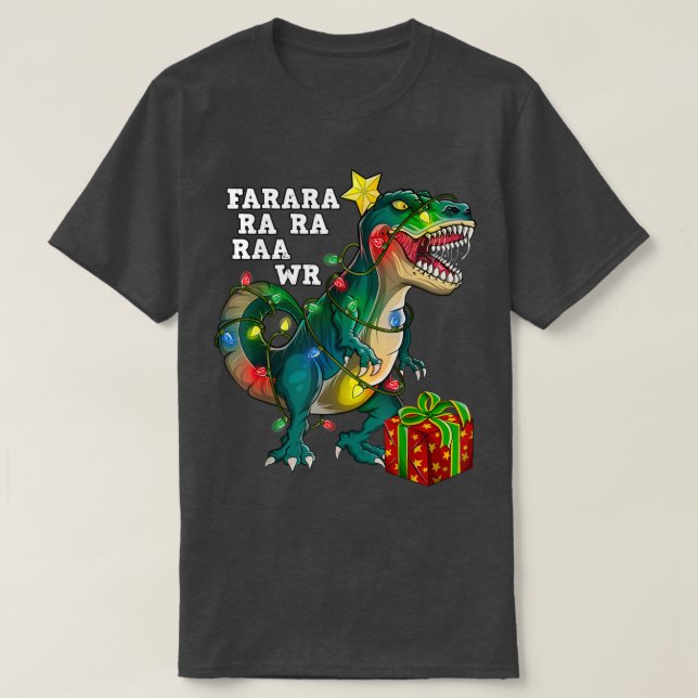 T Rex Christmas Tree Lights Pyjamas Men Boys Kids  T-Shirt (Design Front)