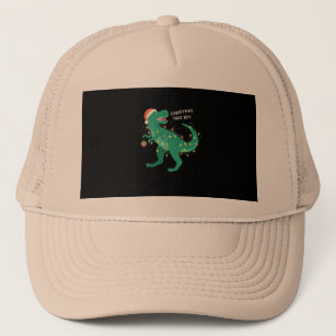 t-rex christmas tree with garland lights card trucker hat