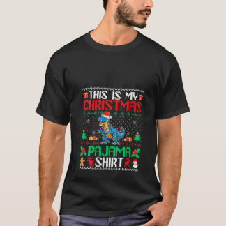 T Rex Christmas Xmas Pajama Shirt Santa Hat T Rex 