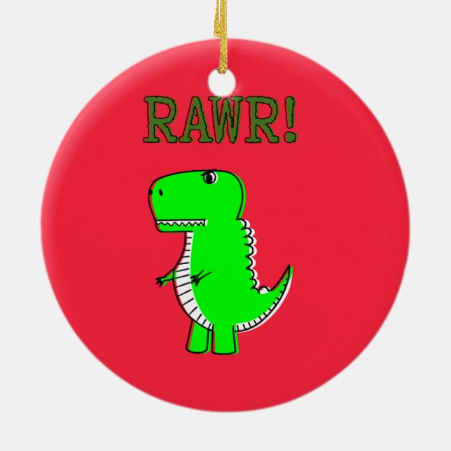 T Rex Cute Dino Red Christmas Ceramic Ornament (Back)