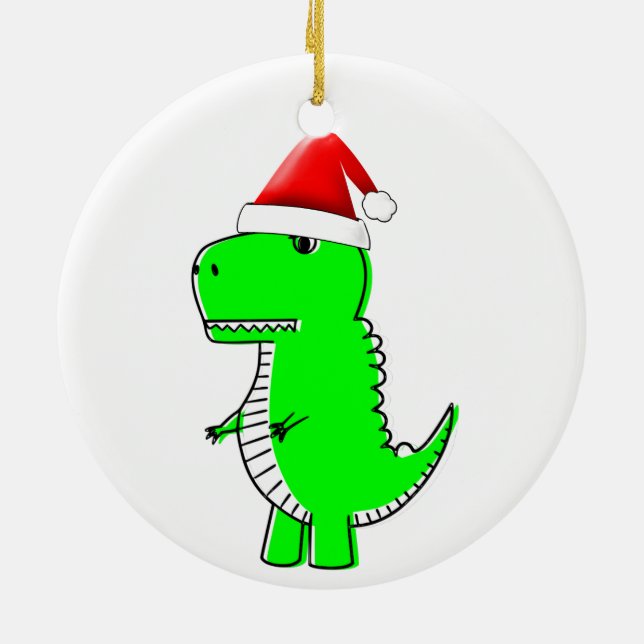 T Rex Cute Dino Santas Christmas Hat Ceramic Ornament (Back)