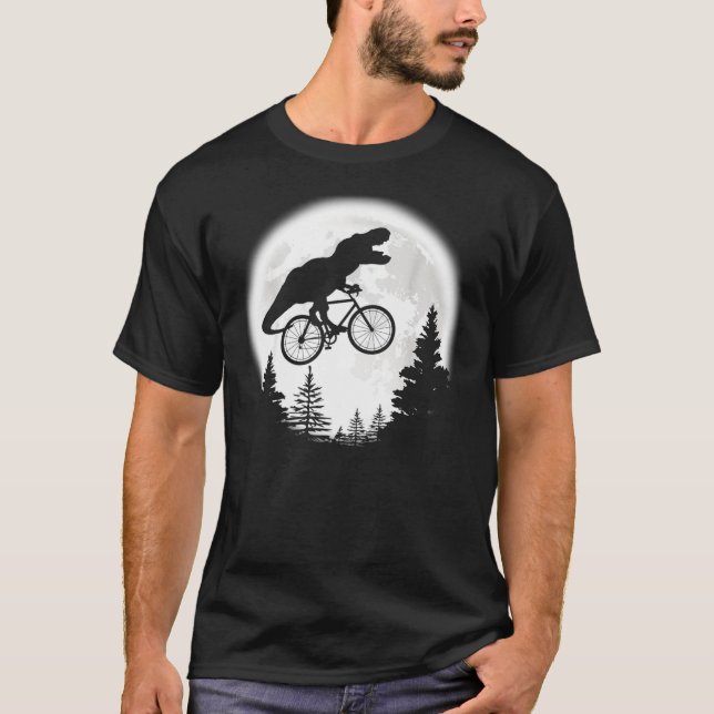 T-Rex Cycling Moon Bike Dinosaur Riding Bicycle Fu T-Shirt (Front)