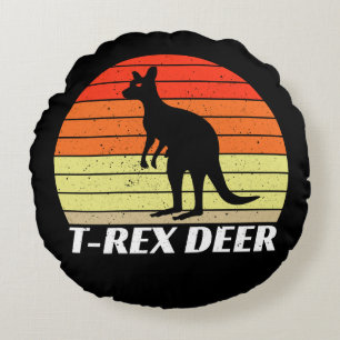 T-Rex Deer Tyrannosaurus Kangaroo - Retro Sunset Round Cushion
