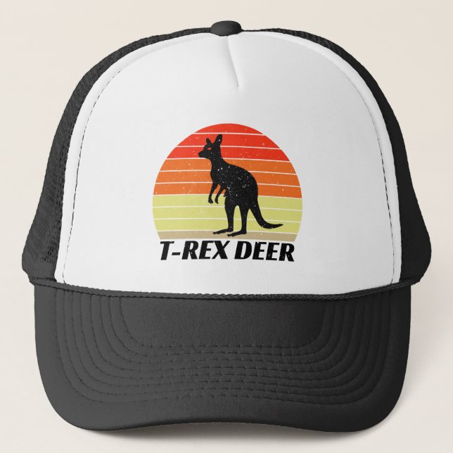 T-Rex Deer Tyrannosaurus Kangaroo - Retro Sunset Trucker Hat (Front)