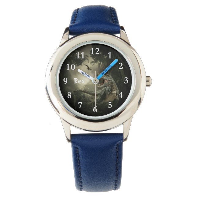 T Rex Dino Dinosaur Personalised Name Kids Watch (Front)