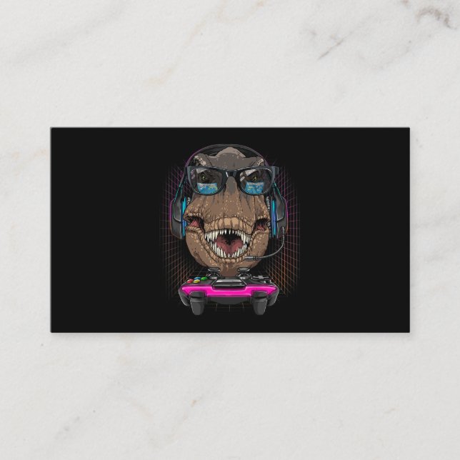 T Rex Dino Gamer Computer Video Game Lover Streami Business Card (Front)