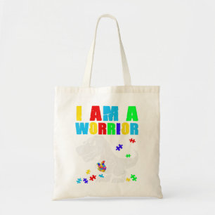 T Rex Dino I Am A Warrior Autism Autism Awareness Tote Bag