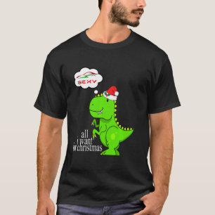 T Rex Dino Santa Claus Hat Christmas Electric Car  T-Shirt