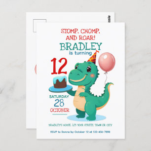T Rex Dinosaur 12th Birthday Party Invitation Postcard