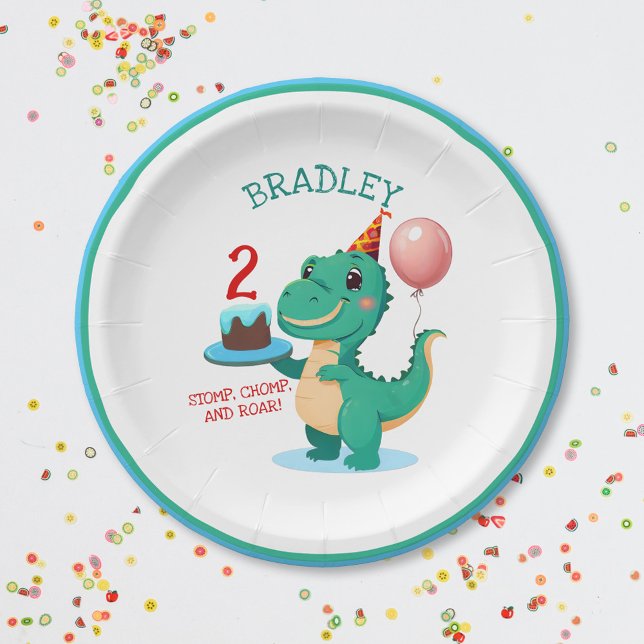 T Rex Dinosaur 2nd Birthday Party Paper Plate (Creator Uploaded)