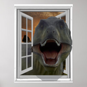 T-Rex Dinosaur 3D Picture Effect Fake Window Poster