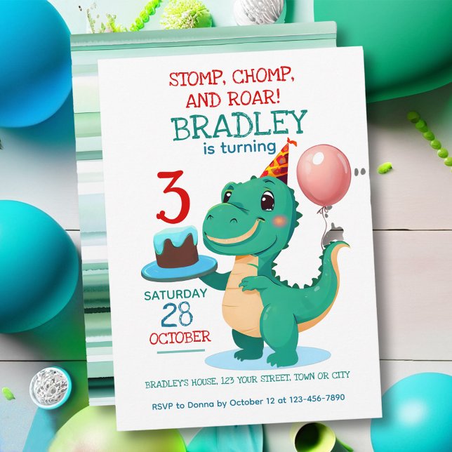 T Rex Dinosaur 3rd Birthday Party Invitation (Creator Uploaded)