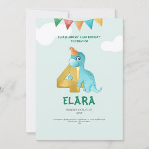 T-Rex Dinosaur 4th Birthday Invitation Kids Party