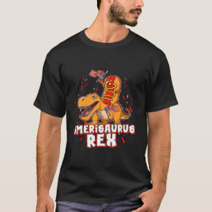 T Rex Dinosaur 4Th Of July Amerisaurus T Rex Hotdo T-Shirt