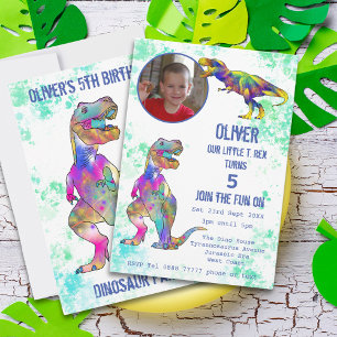 T-Rex Dinosaur 5th Birthday Party Photo Invitation