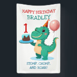 T Rex Dinosaur Add Age Happy Birthday Party Banner<br><div class="desc">Dinosaur themed Dinosaur Birthday Party Template. Personalised by adding the child's name and age. Jurassic World lovers.</div>