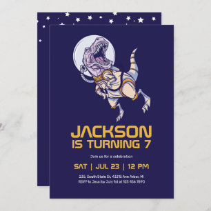 T-rex Dinosaur Astronaut Outer Space Kids Birthday Invitation