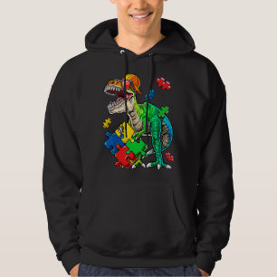 T Rex Dinosaur Autism Awareness Puzzle Piece for K Hoodie