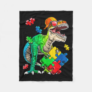 T Rex Dinosaur Autism Awareness Puzzle Piece Gifts Fleece Blanket