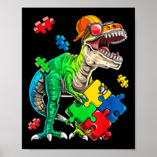 T Rex Dinosaur Autism Awareness Puzzle Piece Gifts Poster