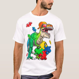 T Rex Dinosaur Autism Awareness Puzzle Piece Gifts T-Shirt
