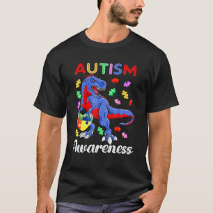 T Rex Dinosaur Autism Awareness Puzzle Piece Kids T-Shirt