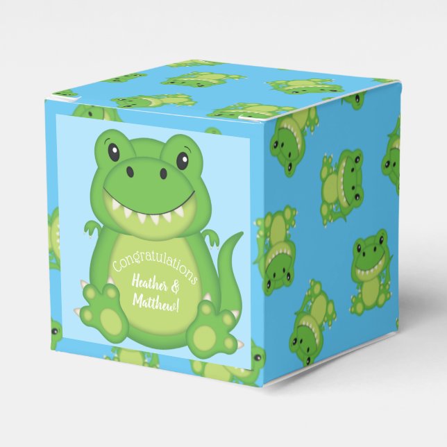 T-Rex Dinosaur Baby Shower Blue Favour Box (Front Side)