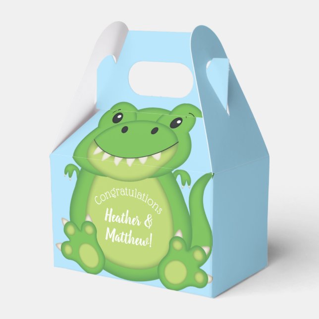 T-Rex Dinosaur Baby Shower Blue Favour Box (Front Side)