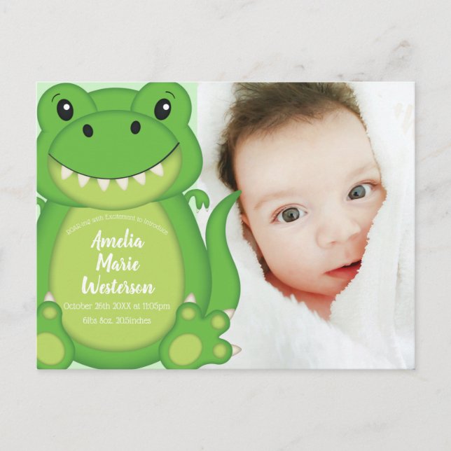T-Rex Dinosaur Baby Shower Green Postcard (Front)