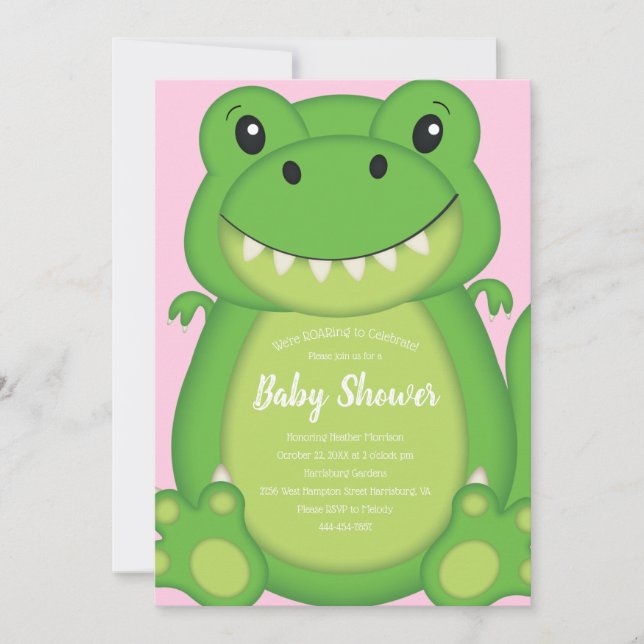 T-Rex Dinosaur Baby Shower Pink Invitation (Front)