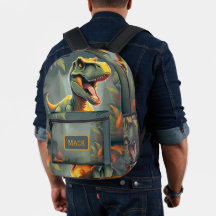 T-Rex Dinosaur Backpack Grey and Orange