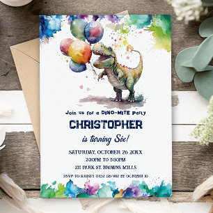  T-Rex Dinosaur Balloons Splash Birthday Party  Invitation