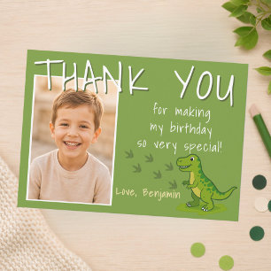 T-Rex Dinosaur Birthday Boy Photo Thank You Card
