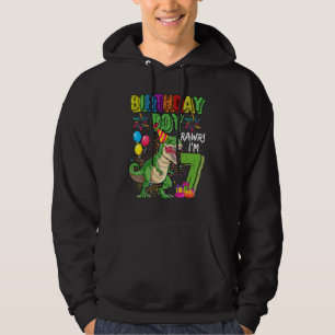 T Rex Dinosaur Birthday Boy Rawr Im 7 Year Old 7th Hoodie