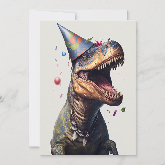 T-Rex Dinosaur Birthday Flat Greeting Card  (Front)