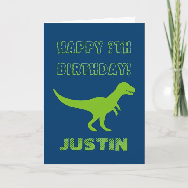 T rex dinosaur Birthday greeting card for kids (Front)
