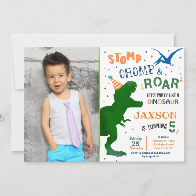 T-Rex Dinosaur Birthday Invitations (Front)