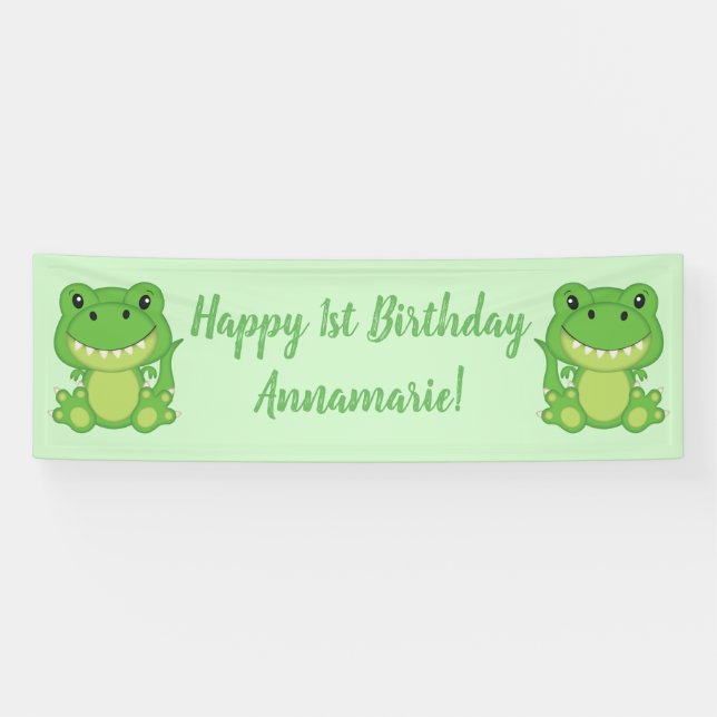 T-Rex Dinosaur Birthday Party Green Banner (Horizontal)