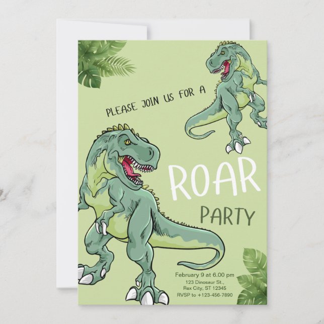 T-Rex Dinosaur Birthday Party Invitation (Front)