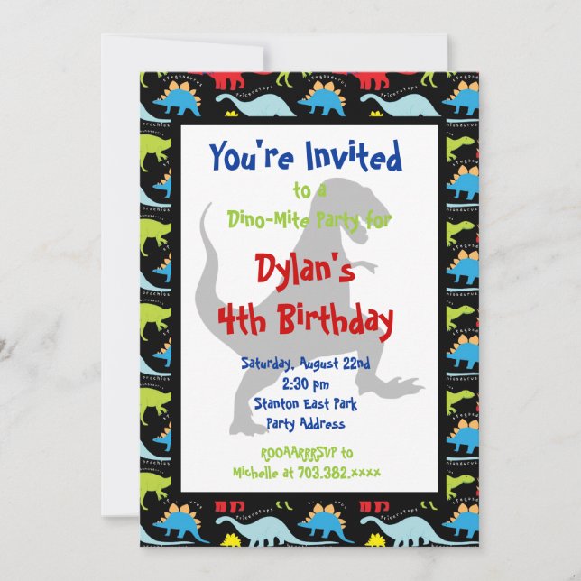 T Rex Dinosaur Birthday Party Invitations (Front)