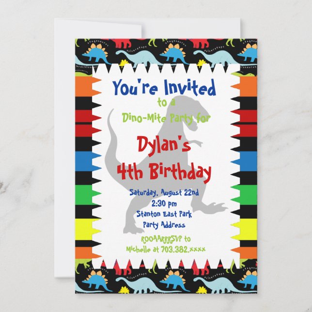 T Rex Dinosaur Birthday Party Invitations (Front)