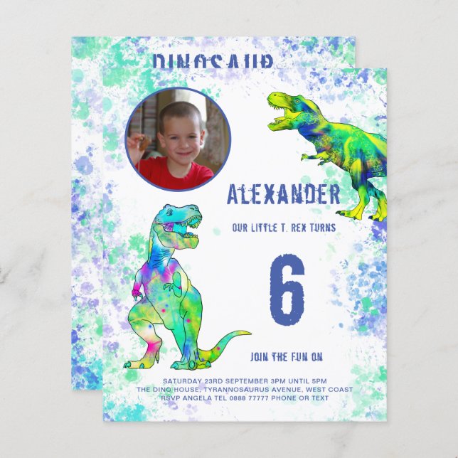 T Rex Dinosaur Birthday Party Photo (Front/Back)