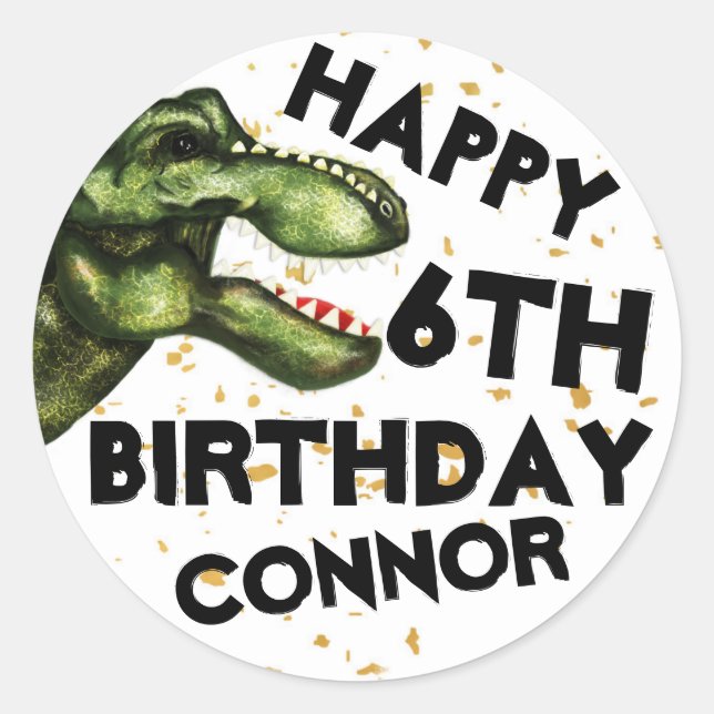 T-Rex Dinosaur Birthday Party Stickers (Front)