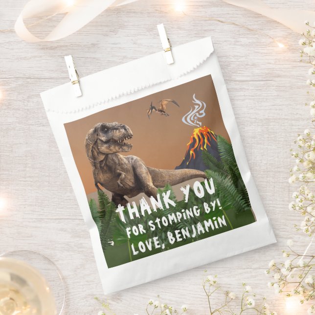 T-Rex Dinosaur Birthday Party Thank You Favour Bag (Clipped)