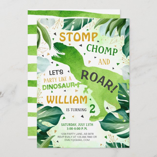 T Rex Dinosaur Boy Birthday Invitation (Front/Back)