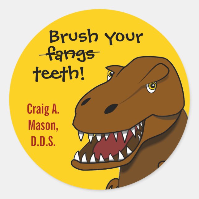 T-rex Dinosaur Brush Your Teeth Dentist Sticker (Front)