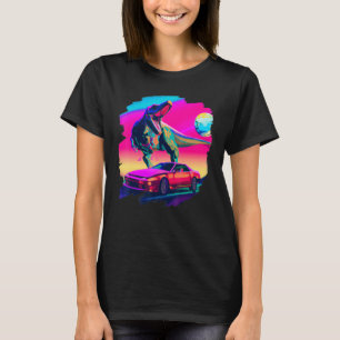 T Rex Dinosaur Chasing Sports Car In Space Tyranno T-Shirt