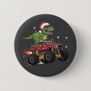 T-Rex Dinosaur Christmas Monster Truck  6 Cm Round Badge