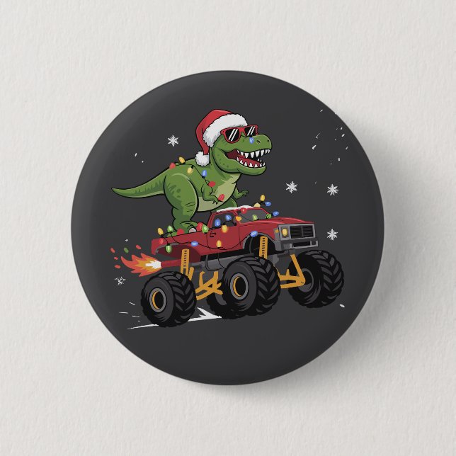 T-Rex Dinosaur Christmas Monster Truck  6 Cm Round Badge (Front)